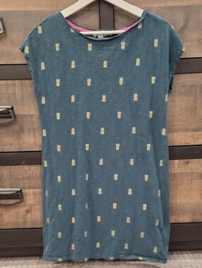 Boden Teal Shift Dress with Gold Pineapple Print
